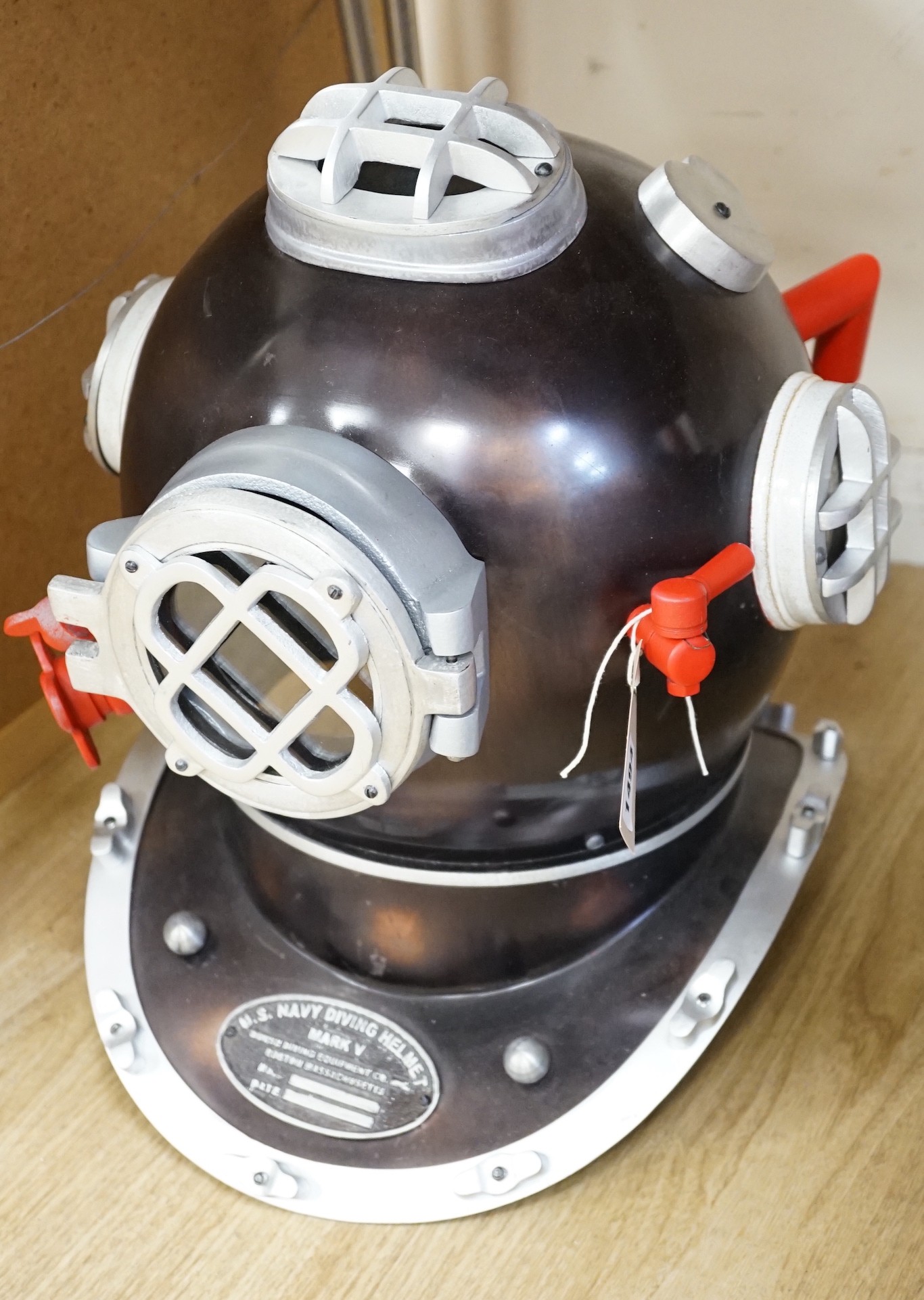 A replica US navy diving helmet